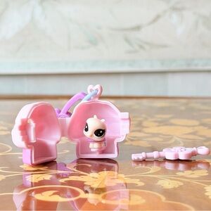 Littlest Pet Shop Mini LPS Teensies Lock Key Mushroom Keychain Pink Turtle